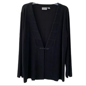 Chico’s Travelers Black Cardigan Long Sleeve Embroidered Loop Closure Sz XL